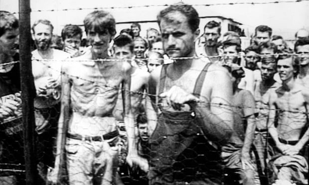ITN image of prisoners at Trnopolje concentration camp in Bosnia