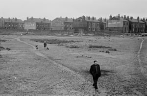 Leeds, 1970. Crossing wasteland from back to back housing towards the railway line