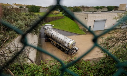 A tanker lorry comes to remove waste from the sewage works
