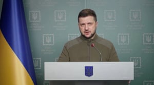 Ukraine’s President Volodymyr Zelenskiy speaks during a video address as Russia’s attack on Ukraine continues.