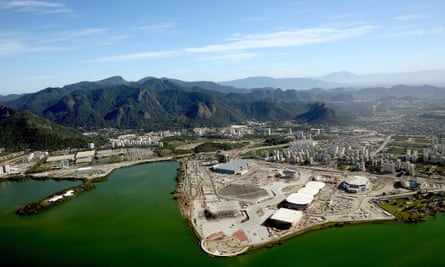 Construction of Olympic venues in Barra da Tijuca.