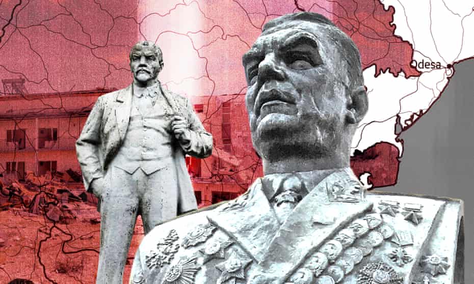 A monument to Lenin, and the statue of Soviet General Rodion Malonovsky in Odesa