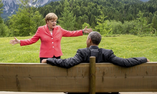 Angela Merkel talking to Barack Obama during a G7 summit in June 2015