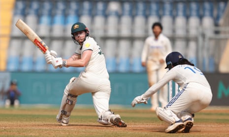 Tahlia McGrath plays a shot on day three of the women's Test between India and Australia