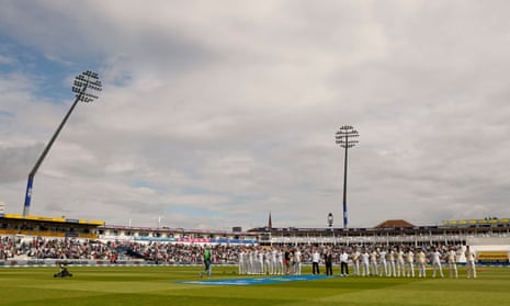 The teams line up before the start of the fifth Test at Edgbaston