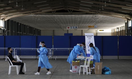Medical workers conduct a rapid coronavirus test at the CyprusExpo in Nicosia, Cyprus, Wednesday, on 7 April, 2021.