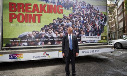 Nigel Farage stands in front of the much-criticised ‘Breaking point’ poster used during the EU referendum campaign.