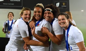 Italy Women v England Women - Womens Six NationsPARMA, ITALY - NOVEMBER 01: Vickii Cornborough, Detysha Harper, Shaunagh Brown and Leanne Riley of England celebrate after winning the Grand Slam during the Women’s Six Nations match between Italy and England on November 01, 2020 in Parma, Italy. Football Stadiums around Europe remain empty due to the Coronavirus Pandemic as Government social distancing laws prohibit fans inside venues resulting in fixtures being played behind closed doors (Photo by Chris Ricco - RFU/The RFU Collection via Getty Images)