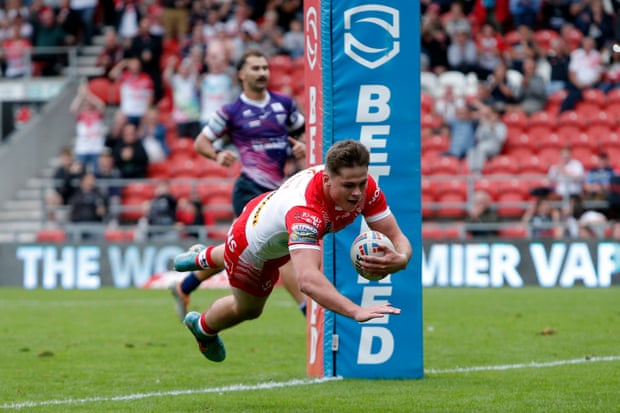 St Helens’ Jack Welsby scores their sides third try during a Betfred Super League match at the Totally Wicked Stadium