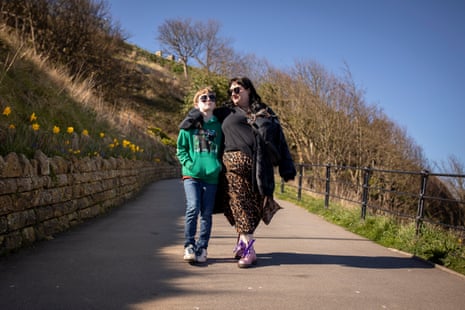 Lucy Davenport and her son Joss photographed on the seafront in Scarborough