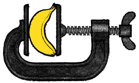 David Foldvari illustration of banana in a vise
