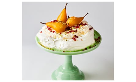 Goh’s pavlova with poached pears.