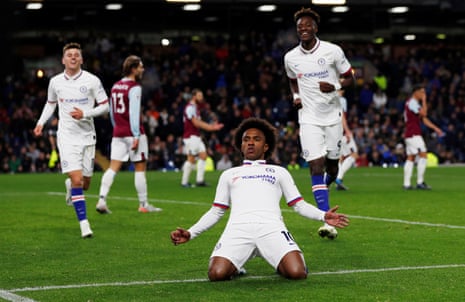 Chelsea’s Willian celebrates scoring their fourth goal.