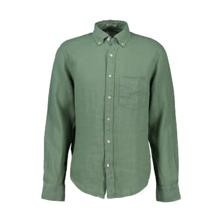 A green linen shirt on a white background