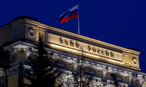 National flag flies over the Russian central bank headquarters