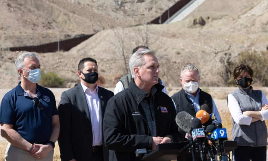 Kevin McCarthy addresses the press during the congressional border delegation visit to El Paso, Texas.