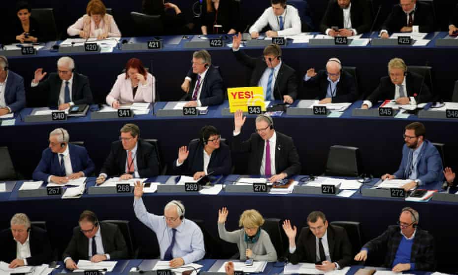 MEPs take part in a voting session on modifications to EU copyright law at the European parliament in Strasbourg.