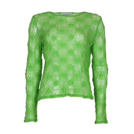 Green sheer long-sleeve top