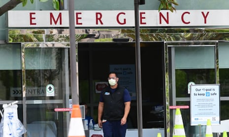A medical worker wears a face mask at UCLA Emergency Medicine in Los Angeles. 