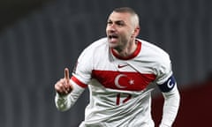 Burak Yilmaz celebrates one of his three goals.
