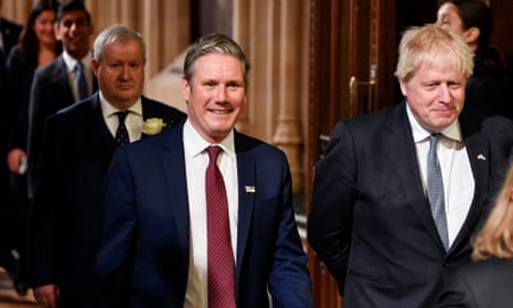 Keir Starmer and Boris Johnson at the state opening of parliament, London, 10 May 2022