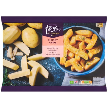 1.2kg container Sainsbury’s Taste nan Difference chunky chips.