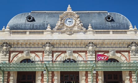 Panorama of Nice railway station, sunny day, blue sky
