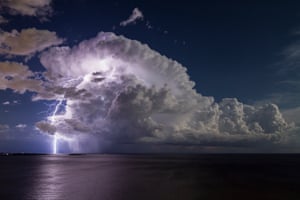 A thunderstorm during a full moon off the south of France