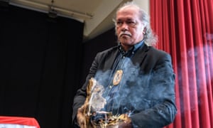 Hendrick Fourmile of the Gimuy Walubara Yidindji in Munich during a handover of Aborigine remains earlier this month.