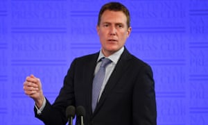 Social services minister Christian Porter delivers his address to the National Press Club in Canberra.