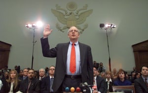 Kenneth Starr is sworn in on Capitol Hill Thursday in 1998, prior to testifying before the House judiciary committee’s impeachment hearing against Bill Clinton.