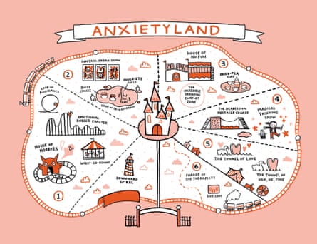 An illustration of a map of ‘anxietyland’ - a visual depiction of how the illustrator was feeling.