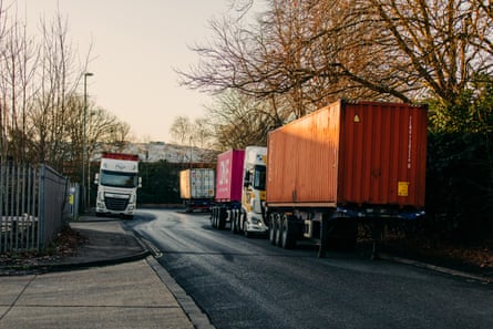 Lorries parked up at an industrial estate outside Southampton, Hampshire.