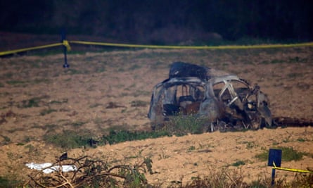 The scene of the car bomb that killed Daphne Caruana Galizia.