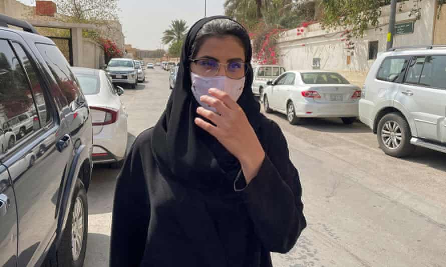 Loujain al-Hathloul makes her way to an appeals hearing in Riyadh in March