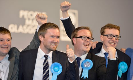 Conservative party members celebrate in Glasgow