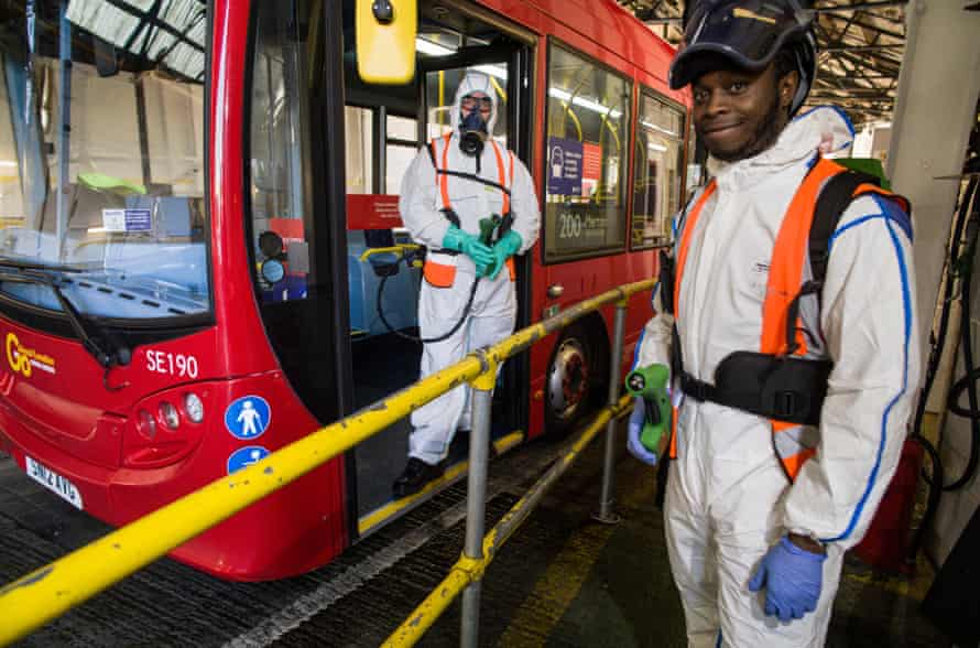 Aaron Crichlow and Paul Storey are part of the team doing the anti Covid spraying . This is on top of the daily touch point and general cleaning of the buses.