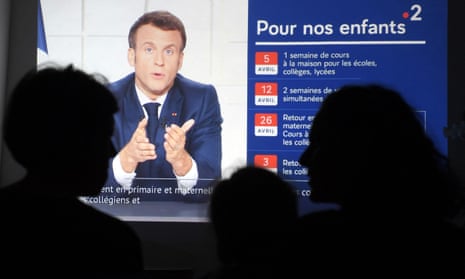 Emmanuel Macron delivering a televised address on Covid-19 restrictions.