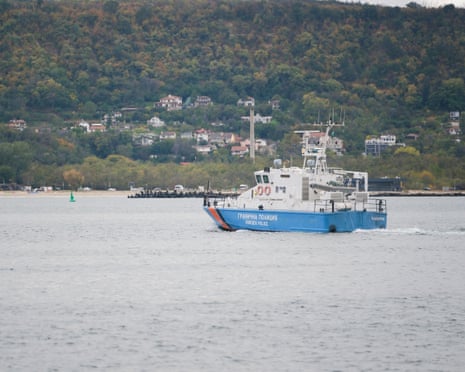 Border Police vessel carries sailors rescued from the drone-attacked ship Chelsea 3 to the port of Varna, Bulgaria.