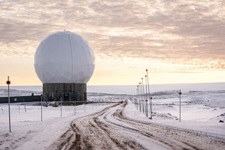 A large dome at the snow-covered Pituffik space base in northern Greenland