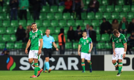 Republic of Ireland’s Jonathan Walters, left, and Glenn Whelan look dejected after Moldova equalise.