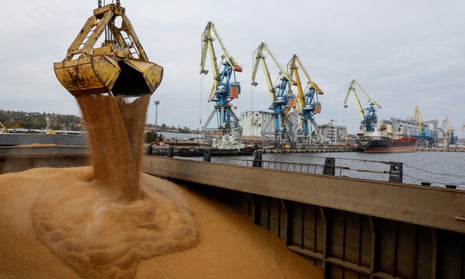 Wheat grain being loaded at Mariupol port before its departure for the Russian city of Rostov-on-Don