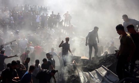 ‘Life is cheap, they say: it is apparently meaningless if you are Palestinian.’ Palestinians search the rubble following Israeli airstrikes on Khan Younis, October 2023.