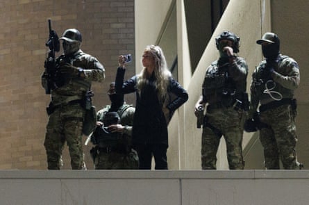 Katie Daviscourt was invited to film protesters from the roof of the Immigration and Customs Enforcement facility in Portland, Oregon this month.