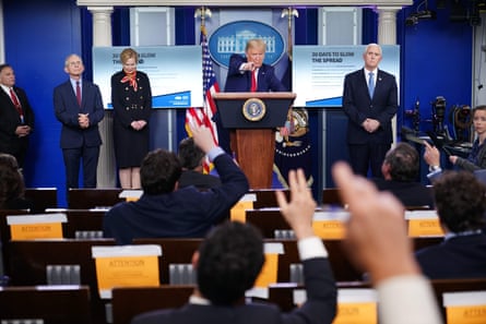 Trump speaks during the daily briefing on the novel coronavirus in the Brady Briefing Room at the White House.