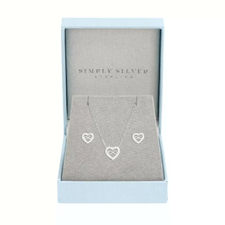 John Lewis Simply silver sterling silver 925 pave heart and infinity set gift boxed