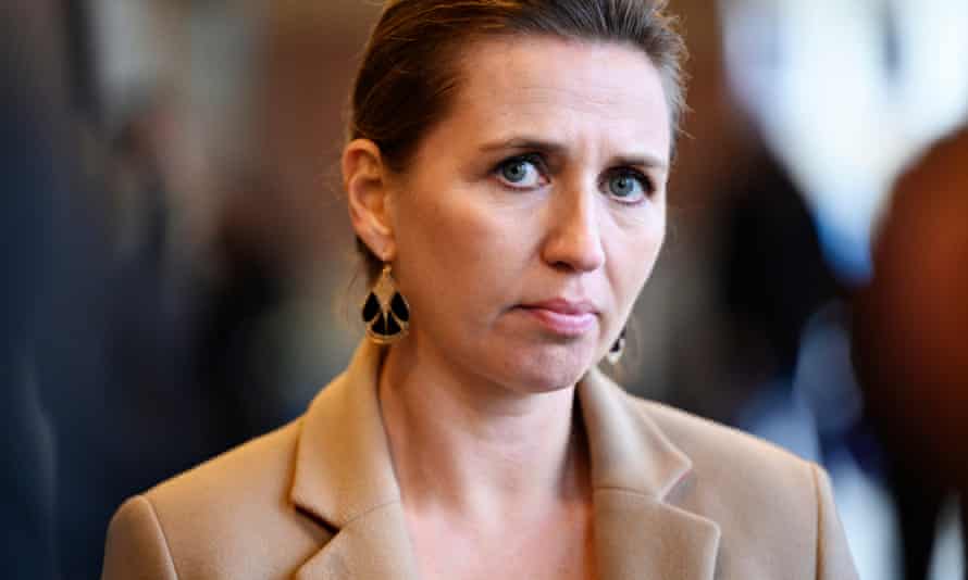 Prime minister Mette Frederiksen on 3 December. She wears a tan suit.