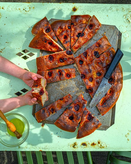 ‘I cannot let the cherry season slide without making this at least once’: sweet cherry focaccia.
