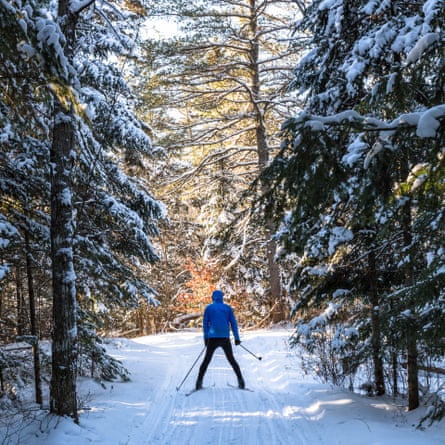 Cross country skiing on one of the trails at Algonquin Eco Lodge, Canada