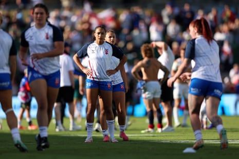 England warm up before the 2026 women's Rugby League World Cup match against Australia